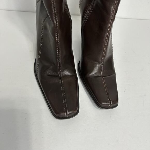 Diba Womens Brown Leather Square Toe Side Zipper Mid-Calf Heeled Boots 8 90s - Picture 3 of 10